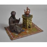 A Reproduction Cold Painted Bronze Novelty Desktop Inkwell in the Style of Bergmann and in the