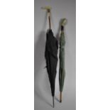 Two Mid 20th Century Ladies Parasols One with Owl Handle and the Other with Gilt and Mother of Pearl