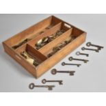 A Vintage Four Division Wooden Cutlery Tray Containing Vintage Keys