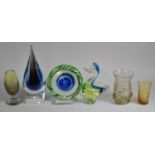 A Collection of Various Italian Glass Ornaments to Comprise Bird, Vases Etc