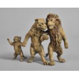 A Cold Painted Bronze Figure Group in the Form of an Anthropomorphic Lion Family, 7cm High