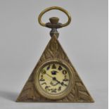 A Reproduction Masonic Easel Backed Carriage Clock of Triangle Form in Cast Brass, Glass Loose,