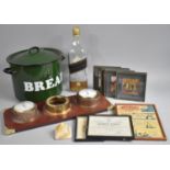 A Green Enamel Bread Bin, Part Brass Mounted Weather Station, Pictures and Prints etc