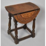 A Small Mid 20th Century Circular Drop Leaf Occasional Table with Carved Decoration to Top, 47cm