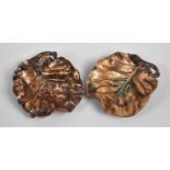 A Pair of Patinated and Varnished Bronze Leaf Dishes, 11x10xm