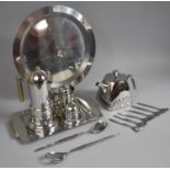 An Italian Inox Four Piece Coffee Set to comprise Coffee Pot, Jug,, Lidded Sugar and Tray together