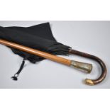 A Victorian Umbrella with Brass Cap Engraved '3rd June 1875', Together with a Malacca Walking Cane