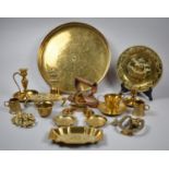 A Pierced Brass Galleried Tray Containing Brass Ornamental Items, Scale Weights, Vintage Flat