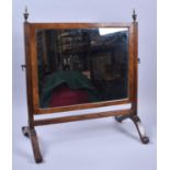 An Edwardian Walnut Swing Dressing Table Mirror with Rectangular Glass and Brass Finials, 43cm Wide