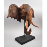A Large Carved Wooden Study of an Elephant's Head on Rectangular Plinth, 47cm high