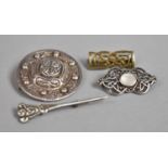 A Collection of Celtic Style Brooches to Include Three Silver and One Bronze, Largest Hallmarked