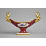 A German Alka Kunst Two Handled Gilt and Maroon Mantle Bowl with Hand painted Floral Decoration,