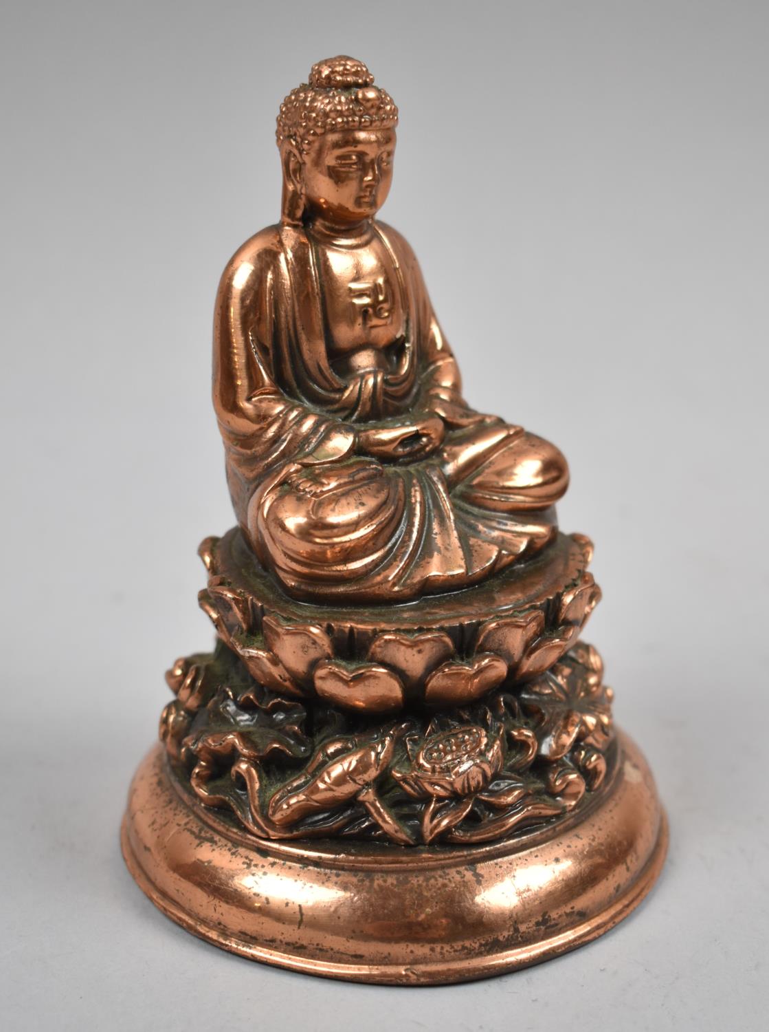 An Oriental Copper Plated Study of Cross Legged Seated Buddha on Lotus Throne, 13cm high