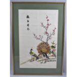 An Oriental Silk Embroidery Depicting Peacocks, 35x55cm