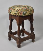 A Mid/Late 20th Century Circular Tapestry Topped Oak Framed Stool, 30cm Diameter