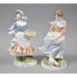 Two Royal Worcester Old Country Ways Figures, Rosie Picking Apples and A Farmers Wife