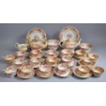 A 19th Century Floral Decorated Tea Set, Pink Floral Rose, Orange Scrolled Foliage with Green Leaves