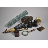 A Collection of Curios to Include Ladies Fan, Cased Opera Glasses, Magnifying Glass, Repro Maundy