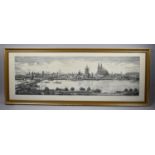 A Gilt Framed Modern Print of an Engraving, River Seine in Paris, 96x30cm