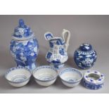 A Collection of Various 20th Century Oriental Blue and White to Comprise Lidded Prunus Pattern