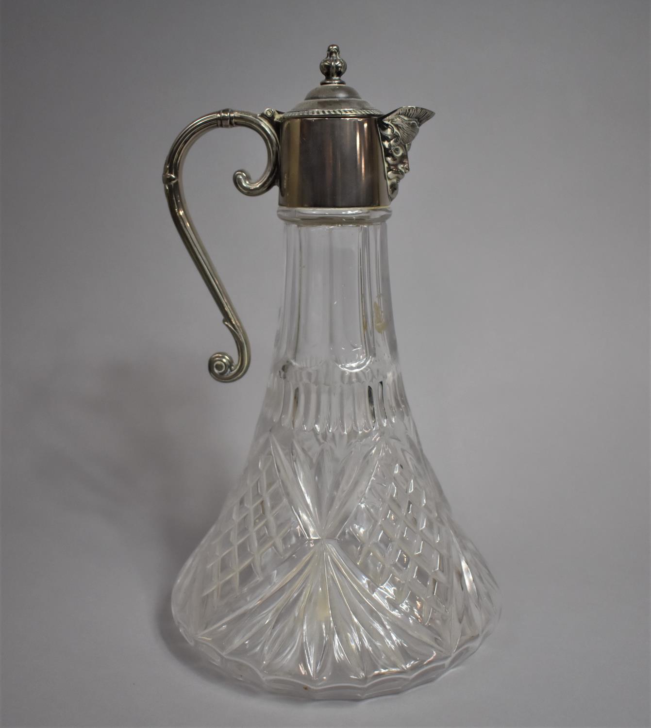 A Mid 20th Century Silver Plate Mounted Claret Jug with Mask Head Pourer, 30cm high