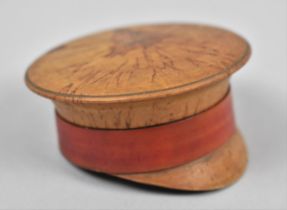 A WWI Novelty Treen Circular Snuff in the Form of a Military Cap, 7.5cm Diameter