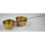 Two Vintage Brass Saucepans, One with Copper and One with Iron Handles, Largest 17cm Diameter