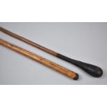 A Vintage Malacca Swagger Stick and a Bamboo Example with Leather Handle