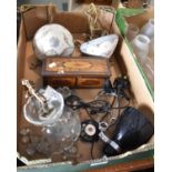 A Collection of Edwardian and Later Wall Lights, Work Lights, Vintage Biscuit Tin