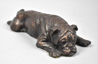 A Royal Worcester Bronzed Study of a Reclining Bulldog, After Doris Lindner, 18cm Long