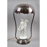 A Modern Ceramic Creamware Style and Silver Plated Figural Table Lamp in the Form of Classical