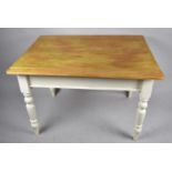 A White Painted Scrub Top Kitchen Table with Turned Supports and Single End Drawer, 113x84cm