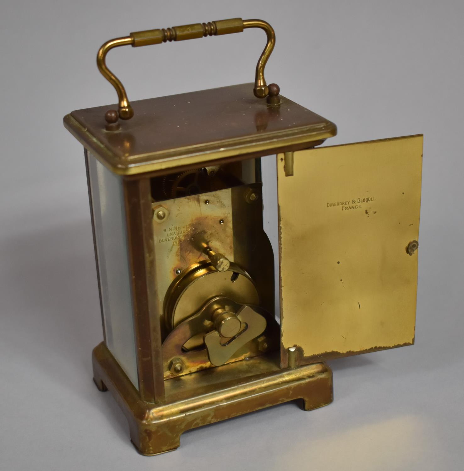 A Small Mid 20th Century French Brass Carriage Clock by Duverdey & Bloquel, Movement Working - Bild 2 aus 2