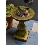 A Reconstituted Stone Birdbath with Vase Support and Square Plinth Base, 55cm high