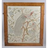 A Framed Silk Embroidery Depicting Exotic Birds in Tree, 48x55cm Oak Frame