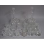A Collection of Various Glassware to include Two Cut Glass Cordial Globe and Stalk Decanters,