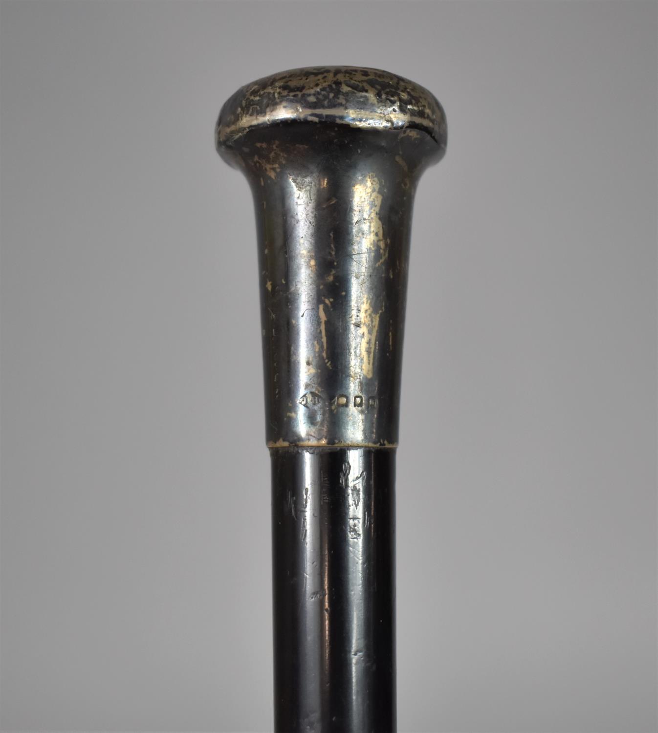 A Silver Topped Ebonised Walking Cane, Missing ferule, 90cm Long