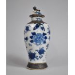 A Chinese Blue and White Nanking Crackle Glazed Lidded Vase of Baluster Form Decorated with Birds