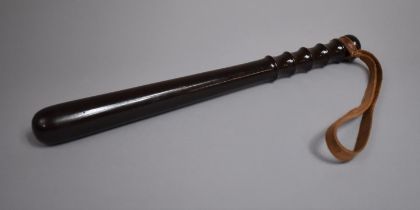 A Mid 20th Century Turned Wooden Truncheon, Leather Strap Handle, 38cm Long