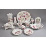 A Collection of 12 Pieces of Various Aynsley Elizabeth Rose China to include Vase, Mantel Clock,