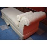 A Mid 20th Century Daybed with Hinged Upholstered Seat and Cylindrical Cushion