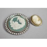 A Jewelled Wedgwood Jasperware Circular Brooch and a Small German Cameo Brooch/Pendant