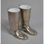 A Pair of Novelty Silver Plated Spirit Measures in the Form of Riding Boots, 9cm high