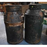 Two Bargeware Painted but Now Heavily Rusted Metal milk Churns