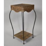 A Modern Iron Framed Two Tier Stand with Caned Top and Stretcher Shelf, 31.5cm Square