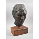 A Plaster Bust, "Pauline" by Bess Davies Dated 1971 on Rectangular Oak Plinth, 41cm high