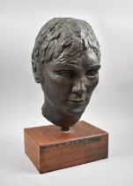 A Plaster Bust, "Pauline" by Bess Davies Dated 1971 on Rectangular Oak Plinth, 41cm high