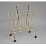 A 1960's/70's Brass Wire Two Division Magazine/Record Rack with Ball Feet, 33cm Long