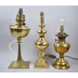 A Collection of Three Vintage Brass Oil Lamps Now Converted to Electricity