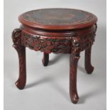 A Circular Chinoiserie Coffee Table, with Carved Decoration and Lacquered Top, 48cm Diameter